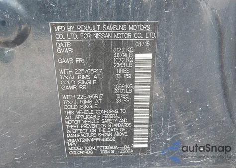 2015 Nissan Rogue S z USA, uszkodzony, nr VIN KNMAT2MV4FP548502